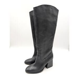 Vince Camuto Leila Leather Tall Boots Side Zip Women's Black Size US7.5M EU38